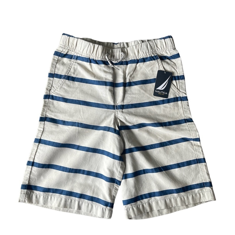 Nautica boy’s pull on shorts tan navy striped size 14